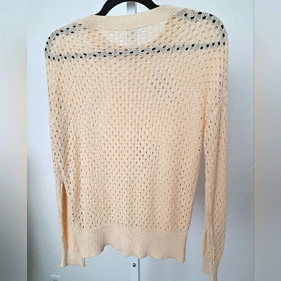 Cream Crew Neck Open-Knit Top with Long Sleeves Size Large - Picture 2 of 4